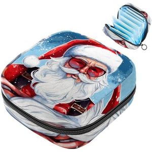 MUOOUM Merry Christmas Santa Claus maandverband opbergtas menstruatie pad tas draagbare menstruatie cup zakje met rits voor tiener meisjes vrouwen dames