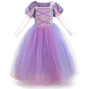 OwlFay Rapunzel Prinsessenjurk voor meisjes, Sofia, kerstfeest, Halloween, verkleedkostuum, kinderverjaardag, carnaval, cosplay, festivaljurk, kostuum, 3-8 jaar, Paars A, 130