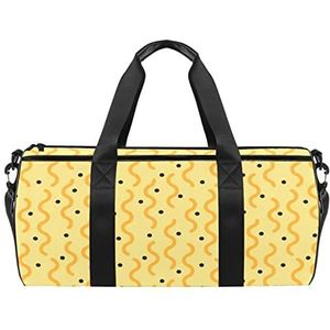 Parijs Eiffeltoren patroon reizen duffle tas sport bagage met rugzak draagtas gymtas voor mannen en vrouwen, Geel Memphis golvend lijnpatroon, 45 x 23 x 23 cm / 17.7 x 9 x 9 inch