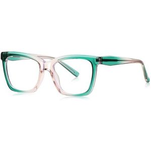 moomoobird Mode Bril voor Vrouwen Grote TR90 Frame Heldere Lens Vierkante Bril Frame Vrouwelijk, Groen Roze Frame