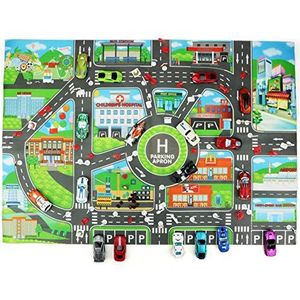 Kitabetty Autotapijt, speelmat, kindertapijt, speelmat, speelgoedauto, tapijt, voor stadsleven, wegverkeer, pedagogisch, voor kleuterschool speelkamer, 83 x 58 cm