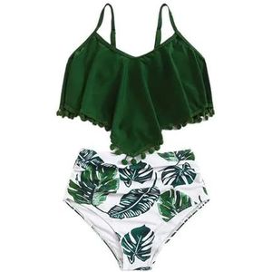 Bikiniset voor dames, modieus, tweedelig, ruches, badmode, schattige print, zomerbadpak, rugvrij, strandstijl, badpak, Groen, 140 cm