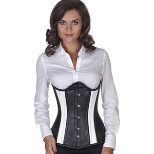 Leren corset zwart wit onderborst rond gevormd Korset ln35