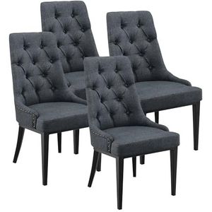 [en.casa] Eetkamerstoel set van 4 Chester stoelen gestoffeerd metalen poten Chesterfield patroon 100x53x60 cm donkergrijs