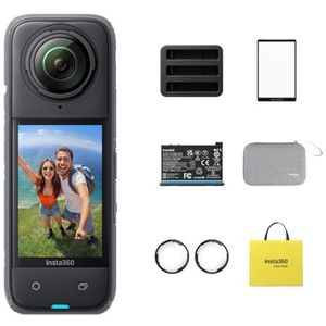 Insta360 X4 Action Bundle, waterdichte 8K 360 actiecamera, 4K groothoekvideo, onzichtbare selfiestick-effect, verwijderbare lensbeschermers, 135 minuten batterijduur, AI-bewerking, stabilisatie