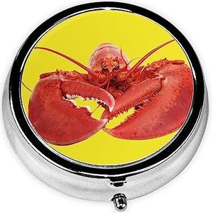 Kreeft Gedrukt Pil Organizer Pil Doos Pil Case Draagbaar voor Portemonnee Pocket Ronde Metalen Pil Houder Organizer voor Dagelijkse Geneeskunde