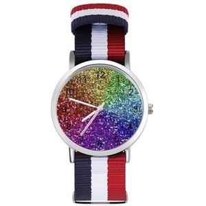 Regenboog Glitter Achtergrond Casual Heren Horloges Voor Vrouwen Mode Grafische Horloge Outdoor Werk Gym Gift