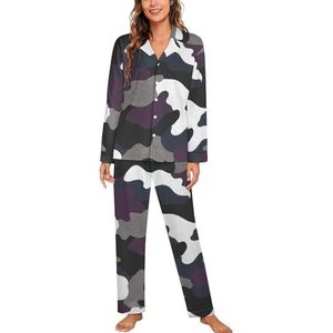 Paarse Korrelige Digitale Camo Lange Mouw Pyjama Sets Voor Vrouwen Klassieke Nachtkleding Nachtkleding Zachte Pjs Lounge Sets