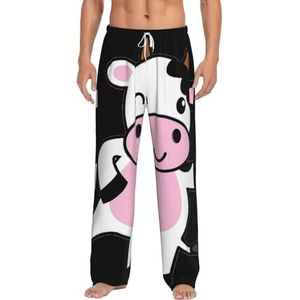 MBCbjg Mooie koeienprint heren broek pyjamabroek, zachte slaapbroek met zakken, lichtgewicht loungewear pyjama voor comfortabele slaap en lounge, Wit, S