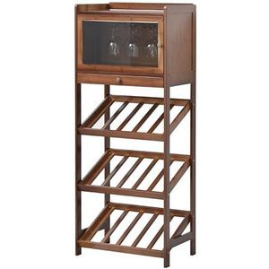 Wijnrek Flessenrek Modern Bamboe Wijnrek Met Plank Thuis Bar Wijnhouder Creatieve Wijn Opslag Display Stand Wijnstandaard (Color : B- With Cup Holder)