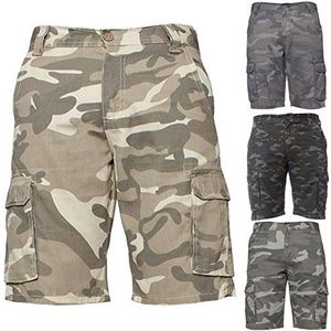 Enzo Jeans Heren Cargo Camo Shorts Zomer Combat Camouflage Chino Halve Broek, Beige, 32W