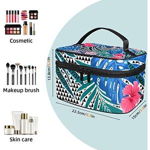 Retro Bladeren tropische plant make-up tas voor vrouwen meisjes cosmetische tassen met handvat reizen make-up organizer tas, Tropische bladeren Kleurrijk, 8.9x5.9x5.4 Inches, Make-up zakje