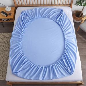 Hoeslaken katoenen hoeslaken met elastische band, effen kleur, antislip, verstelbare matrashoes voor eenpersoons, tweepersoons, kingsize queensize bed (kleur: blauw, maat: kingsize 193 x 203 x 35 cm)