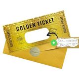 Mikki Joan - Gouden Ticket kraskaart – personaliseerbare cadeauset voor verjaardagscadeaus, bioscoopbonnen en speciale berichten – elegant gouden design