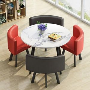 SOLKIN Conferentietafel met stoelen, receptie tafel en stoel combinatie, kantoorreceptie ronde tafel, voor lounge, woonkamer, 90 cm