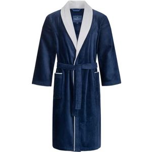 Morgenstern Badjas Heren I Badstof Velours I 100% Katoen I Lang I Blauw I L met sjaalkraag