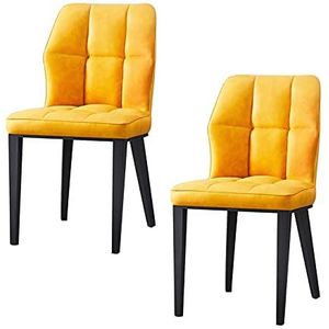 GEIRONV Set van 2 Modern Dining stoelen, PU Leder Kussen Seat Keukenstoelen Carbon Steel Legs Living Room Side Chairs Eetstoelen (Color : Yellow)