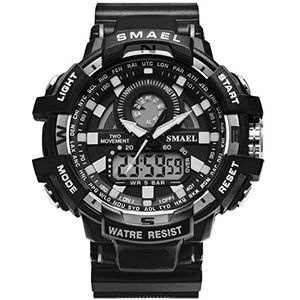 Mens Digital Sports Horloge Militaire Horloge Dual Time Analoge Quartz 50ATM Waterdichte Elektronische Horloges met Alarm Datum LED Multifunctionele Horloges voor Mannen,Black and white