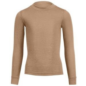 menique Uniseks T-shirt voor kinderen, sweatshirt met lange mouwen, voor meisjes en jongens, biologisch merino, beige, 110-116