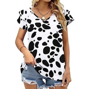 Moo Cow Casual tuniek tops ruches korte mouwen T-shirts V-hals blouse T-shirt