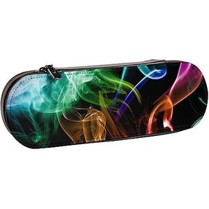 BONDIJ Leuke Eenhoorn Gedrukt Lederen Potlood Pouch, Grote Capaciteit Pen Zakken Leuke Etui Cosmetische Organizer Tas met Rits, Kleurrijke rook, Eén maat, Munten Pouch