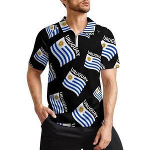 Vlag van Uruguay golfpoloshirts voor heren, klassieke pasvorm, T-shirt met korte mouwen, bedrukt casual sportkleding, top, M