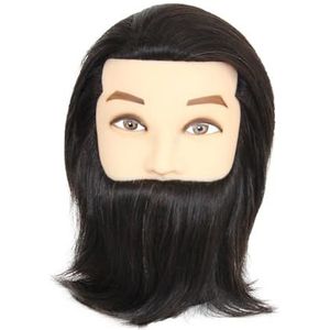 Mannequin met echt haar, oefenhoofd baard for het knippen van, for schoonheidsschool(Black)