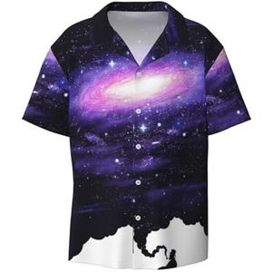 TyEdee Galaxy Space Art Print Overhemd met korte mouwen voor heren, met zak, casual overhemd met knopen, zakelijk overhemd, Zwart, 3XL