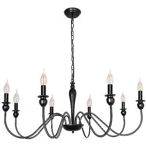 WayLuoung Mat Zwarte Boerderij Kroonluchter Lichtpunt Plafond 8 Licht Grote Rustieke Industriële 95cm Kroonluchters voor Eetkamer Kaars Plafondlamp voor Woonkamer Slaapkamer Keuken Eiland Foyer