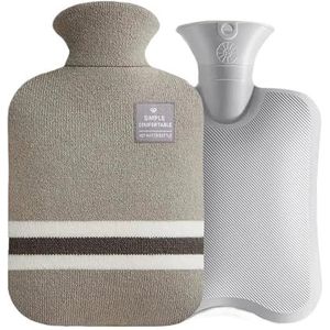 Warmwaterkruik met gebreide hoes, duurzame warmwaterkruik van 1 l/2 l, voor pijnverlichting, warmwatertherapie, hand- en voetenwarmer, warmwaterzak (HWB01-1L-grijs)
