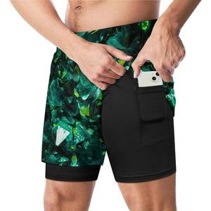 Groene Minerale Kristallen Grappige Zwembroek met Compressie Liner & Zak Voor Mannen Board Zwemmen Sport Shorts