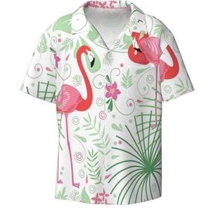 YQxwJL Bloemen Schedel Sier Patroon Print Mens Casual Button Down Shirts Korte Mouw Rimpel Gratis Zomer Jurk Shirt met Zak, Bloemen Flamingo Plantkunde, XXL