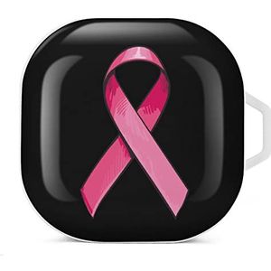 Roze satijnen lint borstkanker oordopjes hoesje compatibel met Samsung hard shell beschermhoes witte stijl