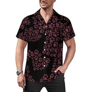 Hondenpoten print hart casual overhemden met knopen voor heren korte mouw Cubaanse kraag T-shirts tops Hawaiiaans T-shirt XL