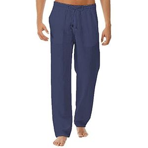 Stijlvolle Herenbroeken Zomerstijlen For Heren, Eenvoudig En Modieus Broeken Van Puur Katoen En Linnen Zakelijke Joggingbroeken For Heren joggingbroek(Dark blue,L)