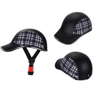 AISHANBAIHUODIAN Motorfiets Halfhelm Baseball Cap Stijl Dameshelm Volwassen Elektrisch Geschikt for fietshelmen Fiets Heren Klassieke scooter Berglicht ( Color : Black Grid )