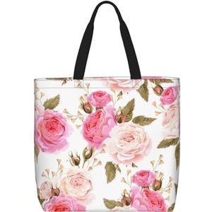 OdDdot Grijze Zen Stones Foto Print Tote Bag, Hobo Bag Crossbody Tas Voor Vrouwen Grote Capaciteit Mama Tas Schoudertas, Bloemen Bloem Rose Roze, Eén maat