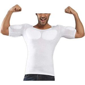 PAPIKOOL Mannen Mesh Nep Spier Ondergoed Slim T-Shirt Simulatie Borst Spier Fitness Pak Bijpassende (Maat: S)
