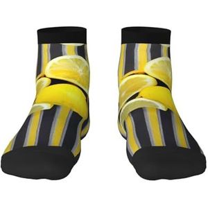 Citroenschil gele strepen print veelzijdige sportsokken voor casual en sportkleding, geweldige pasvorm voor voetmaten 36-45, Citroenschil gele strepen, Eén Maat