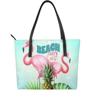 GSGCSBYMLG Leuke Pet Pug gedrukte handtas Grote Capaciteit Boodschappentas Schoudertas Tote Bag, Tropische Flamingo, Eén maat