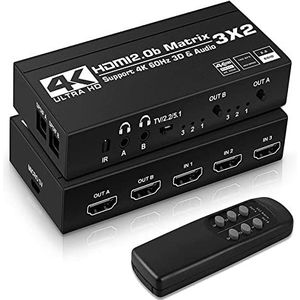 Mini-videomixer, Pro-switcher, HDMI Matrix Switch Splitter Met SPDIF En L/R 3.5mm HDR HDMI2.0 Switch 3x2 Ondersteuning HDCP 2.2 ARC 3D 4K @ 60Hz for PS5 met brede compatibiliteit, eenvoudig in te stel