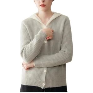 Dames Imitatie Tweedelige Capuchonvest, Winterse Kasjmiermix Gestreepte Textuurtrui Met Knopen(Gray,XL)