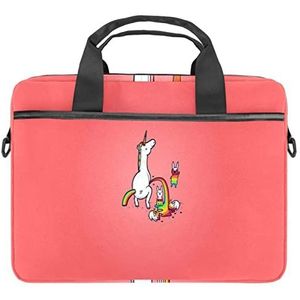 Eenhoorn Roze Laptop Schouder Messenger Bag Crossbody Aktetas Messenger Sleeve voor 13 13.3 14.5 Inch Laptop Tablet Beschermen Tote Bag Case, Meerkleurig, 11x14.5x1.2in /28x36.8x3 cm