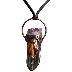 Unique Women Necklace Jewelry Natural Amethysts Quartz Black Tourmaline Stone Leather Necklace For Women Jewelry Gift (Color : Tiger Eye)