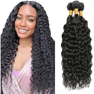 Salharer Water Wave Human Hair Bundles 3 Extension 50g/Per Machine Double Wefts Unprocessed Remy Weave Natural Black Color for Woman 28 30 32 Inch
