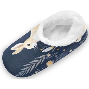 KAAVIYO Leuke blauwe konijnen outdoor pantoffels katoenen huisschoenen gesloten rug winter antislip pluizige voeten pantoffels voor binnen jongens vrouwen, Patroon, Medium