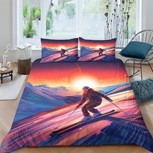 Ski-beddengoed, dekbedovertrek - zachte microvezel polyester extreme sport dekbedovertrek met kussensloop - met verborgen ritssluiting, 3-delig, voor jongens en meisjes, kingsize (220 x 240 cm)