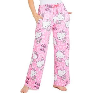Hello Kitty Damespyjamabroek, comfortabele loungewear met elastische taille, ademende pyjama's - cadeaus voor vrouwen, roze, XXL