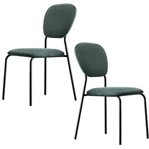 GEIRONV Fluwelen Eetkamerstoelen Set van 2, Moderne Minimalistische Huishoudstoelen Stapelbare Gestoffeerde Bijzetstoel Make-upstoel Eetstoelen (Color : Green, Size : 45x48.5x85cm)