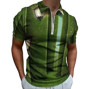 Groen Doolhof En Straatverlichting Poloshirt voor Mannen Casual Rits Kraag T-shirts Golf Tops Slim Fit